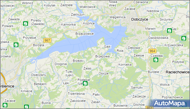 mapa Brzezowa gmina Dobczyce, Brzezowa gmina Dobczyce na mapie Targeo