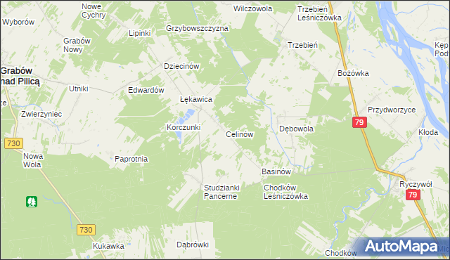 mapa Celinów gmina Grabów nad Pilicą, Celinów gmina Grabów nad Pilicą na mapie Targeo