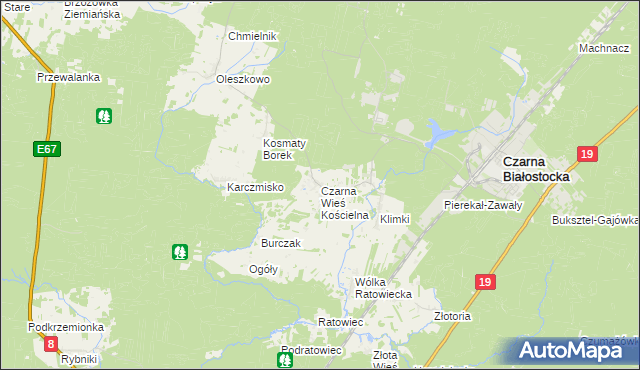 mapa Czarna Wieś Kościelna, Czarna Wieś Kościelna na mapie Targeo