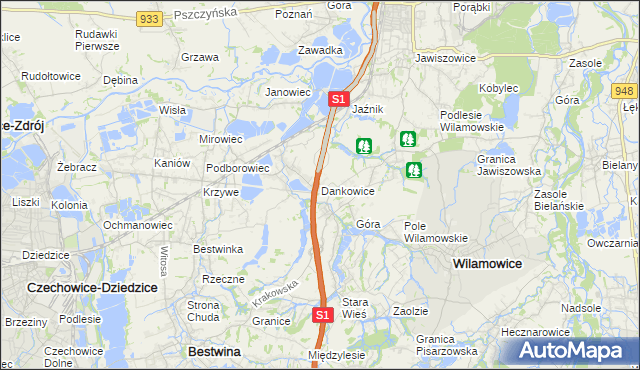 mapa Dankowice gmina Wilamowice, Dankowice gmina Wilamowice na mapie Targeo