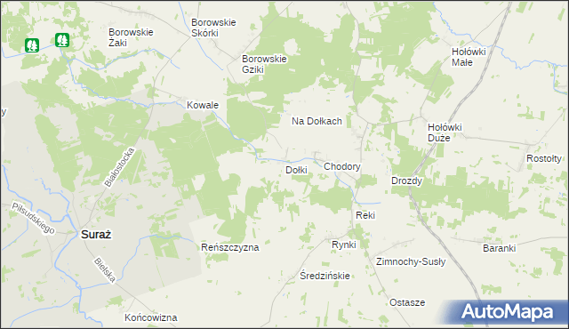 mapa Dołki gmina Turośń Kościelna, Dołki gmina Turośń Kościelna na mapie Targeo