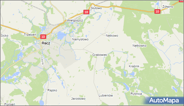 mapa Grabowiec gmina Recz, Grabowiec gmina Recz na mapie Targeo