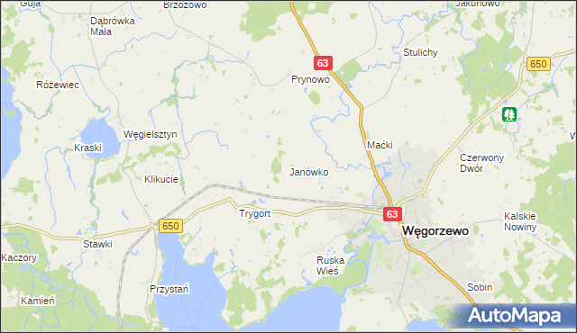 mapa Janówko gmina Węgorzewo, Janówko gmina Węgorzewo na mapie Targeo