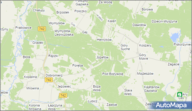 mapa Józefów gmina Przedbórz, Józefów gmina Przedbórz na mapie Targeo