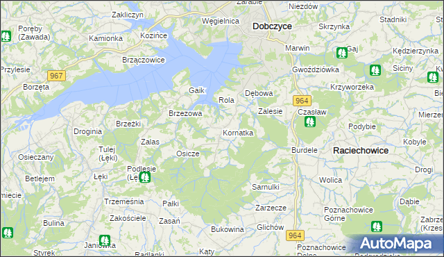 mapa Kornatka gmina Dobczyce, Kornatka gmina Dobczyce na mapie Targeo