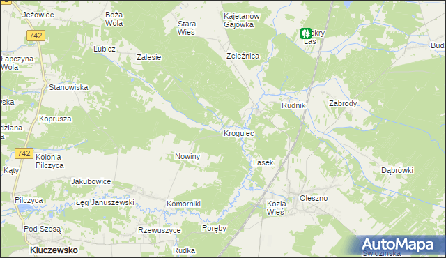 mapa Krogulec gmina Kluczewsko, Krogulec gmina Kluczewsko na mapie Targeo