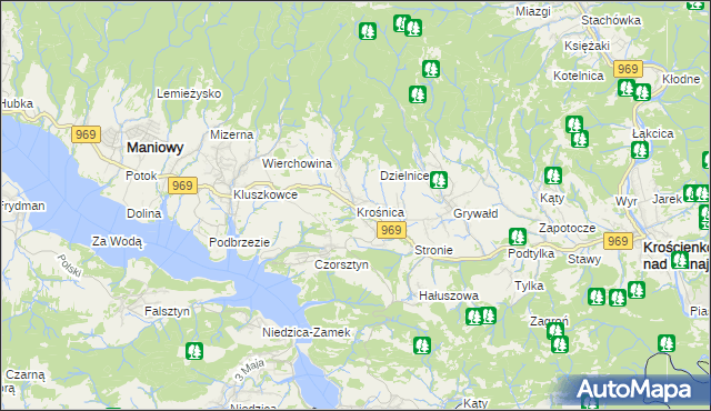mapa Krośnica gmina Krościenko nad Dunajcem, Krośnica gmina Krościenko nad Dunajcem na mapie Targeo
