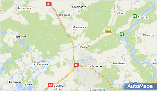 mapa Lisowice gmina Prochowice, Lisowice gmina Prochowice na mapie Targeo