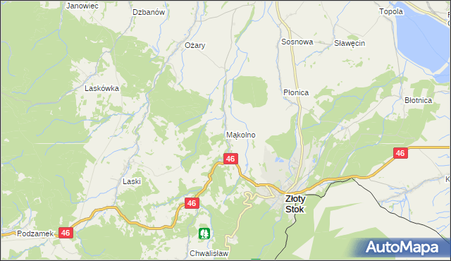 mapa Mąkolno gmina Złoty Stok, Mąkolno gmina Złoty Stok na mapie Targeo