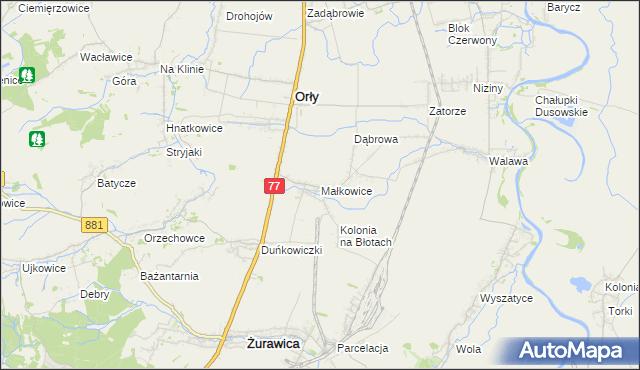 mapa Małkowice gmina Orły, Małkowice gmina Orły na mapie Targeo