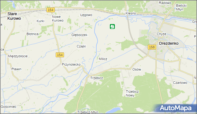 mapa Milicz gmina Drezdenko, Milicz gmina Drezdenko na mapie Targeo