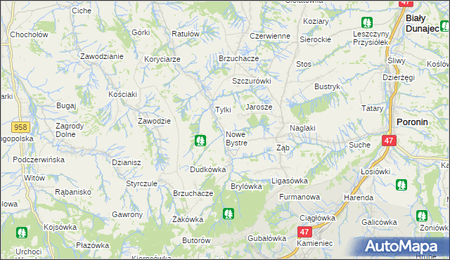 mapa Nowe Bystre, Nowe Bystre na mapie Targeo