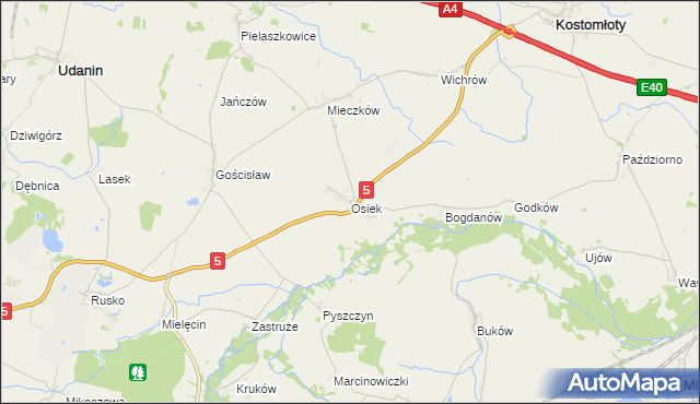 mapa Osiek gmina Kostomłoty, Osiek gmina Kostomłoty na mapie Targeo