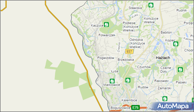mapa Pogwizdów gmina Hażlach, Pogwizdów gmina Hażlach na mapie Targeo