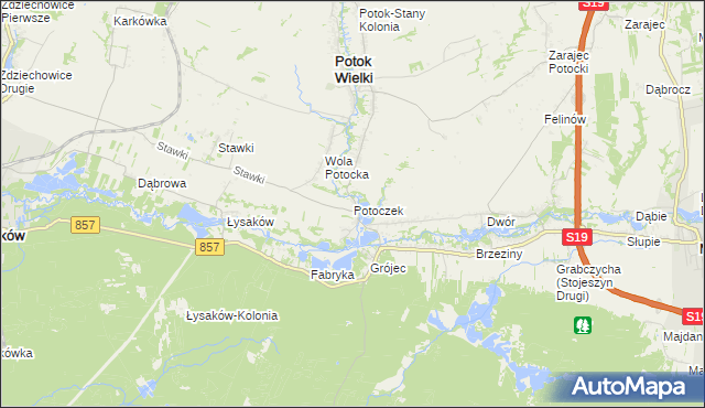 mapa Potoczek gmina Potok Wielki, Potoczek gmina Potok Wielki na mapie Targeo