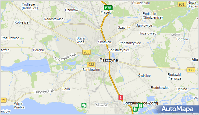 mapa Pszczyny, Pszczyna na mapie Targeo