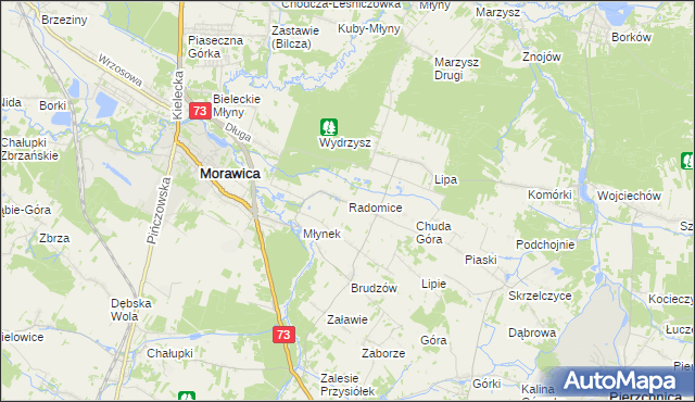 mapa Radomice gmina Morawica, Radomice gmina Morawica na mapie Targeo