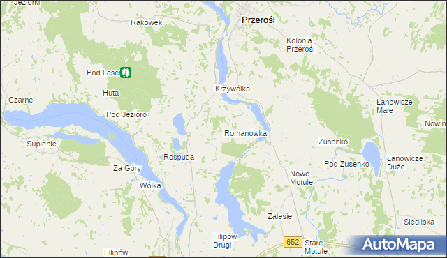 mapa Romanówka gmina Przerośl, Romanówka gmina Przerośl na mapie Targeo