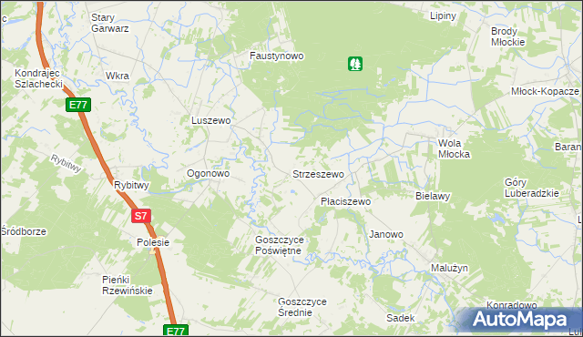 mapa Strzeszewo gmina Glinojeck, Strzeszewo gmina Glinojeck na mapie Targeo