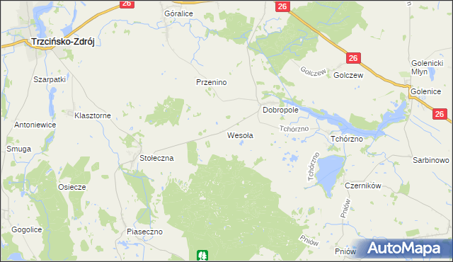 mapa Wesoła gmina Trzcińsko-Zdrój, Wesoła gmina Trzcińsko-Zdrój na mapie Targeo
