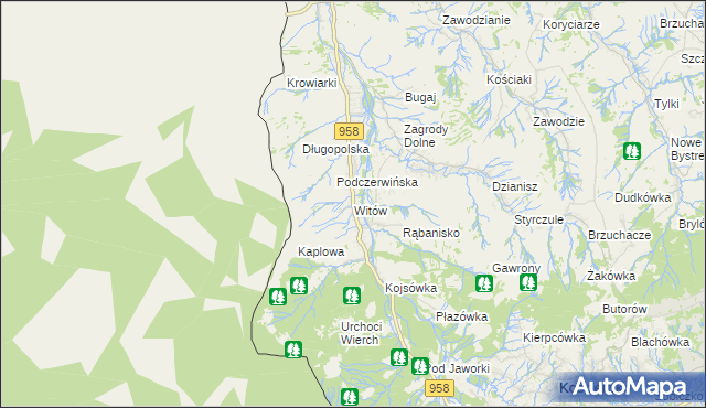 mapa Witów gmina Kościelisko, Witów gmina Kościelisko na mapie Targeo