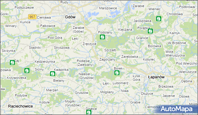 mapa Zagórzany gmina Gdów, Zagórzany gmina Gdów na mapie Targeo