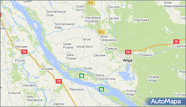 mapa Zakrzew gmina Wilga, Zakrzew gmina Wilga na mapie Targeo