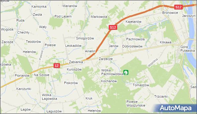 mapa Zarzecze gmina Puławy, Zarzecze gmina Puławy na mapie Targeo