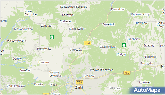 mapa Zawada gmina Żarki, Zawada gmina Żarki na mapie Targeo