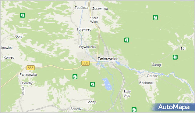 mapa Zwierzyniec powiat zamojski, Zwierzyniec powiat zamojski na mapie Targeo