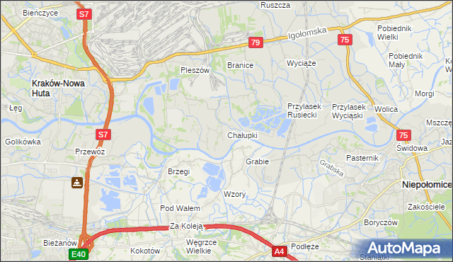 mapa Chałupki gmina Kraków, Chałupki gmina Kraków na mapie Targeo