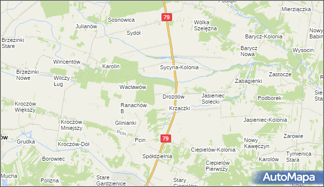 mapa Drozdów gmina Zwoleń, Drozdów gmina Zwoleń na mapie Targeo