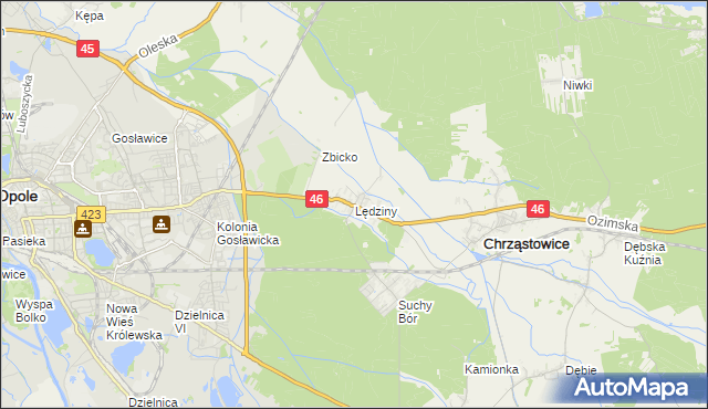 mapa Lędziny gmina Chrząstowice, Lędziny gmina Chrząstowice na mapie Targeo
