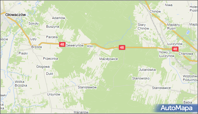 mapa Maciejowice gmina Głowaczów, Maciejowice gmina Głowaczów na mapie Targeo