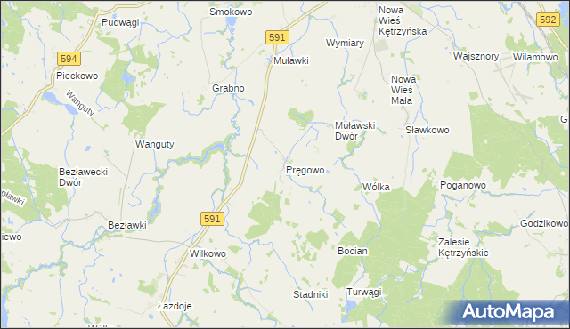 mapa Pręgowo gmina Kętrzyn, Pręgowo gmina Kętrzyn na mapie Targeo