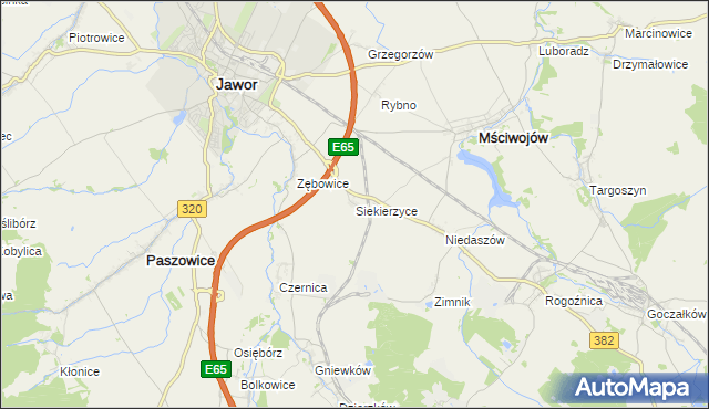 mapa Siekierzyce, Siekierzyce na mapie Targeo