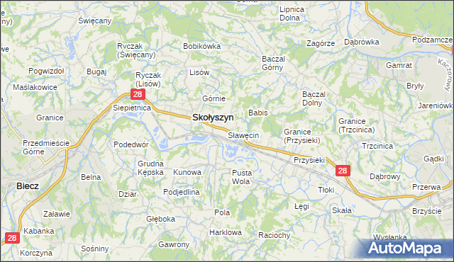 mapa Sławęcin gmina Skołyszyn, Sławęcin gmina Skołyszyn na mapie Targeo