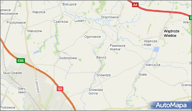 mapa Barycz gmina Mściwojów, Barycz gmina Mściwojów na mapie Targeo