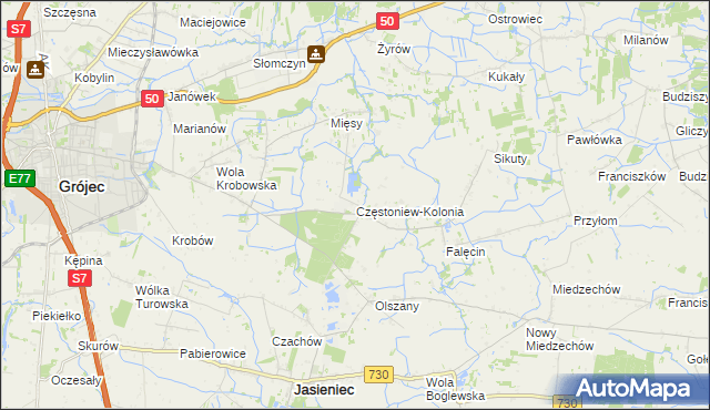 mapa Częstoniew-Kolonia, Częstoniew-Kolonia na mapie Targeo