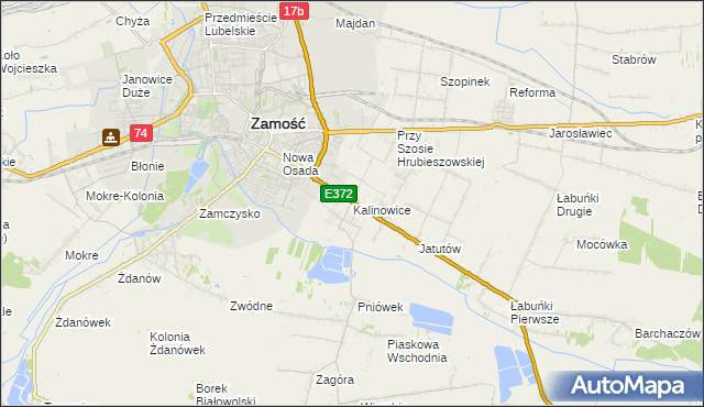 mapa Kalinowice gmina Zamość, Kalinowice gmina Zamość na mapie Targeo