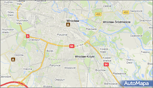 mapa Krzyki gmina Wrocław, Krzyki gmina Wrocław na mapie Targeo