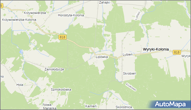 mapa Lipówka gmina Wyryki, Lipówka gmina Wyryki na mapie Targeo