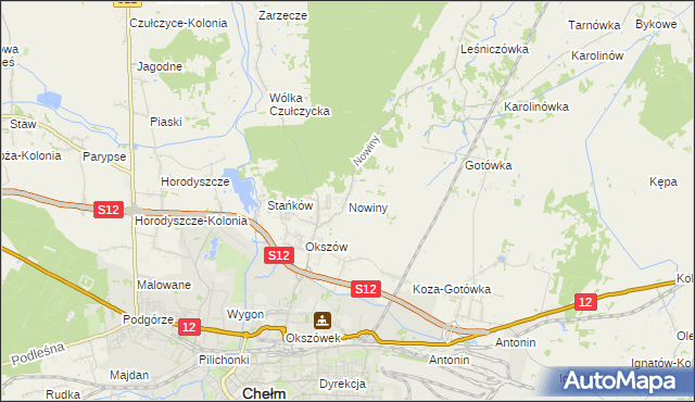 mapa Nowiny gmina Chełm, Nowiny gmina Chełm na mapie Targeo