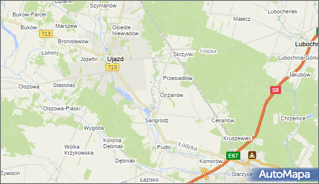 mapa Ojrzanów gmina Ujazd, Ojrzanów gmina Ujazd na mapie Targeo