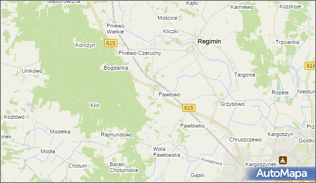 mapa Pawłowo gmina Regimin, Pawłowo gmina Regimin na mapie Targeo