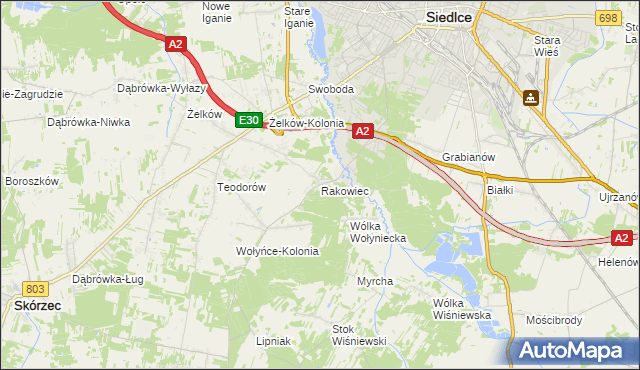 mapa Rakowiec gmina Siedlce, Rakowiec gmina Siedlce na mapie Targeo