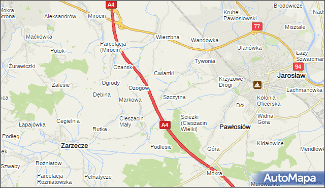 mapa Szczytna gmina Pawłosiów, Szczytna gmina Pawłosiów na mapie Targeo