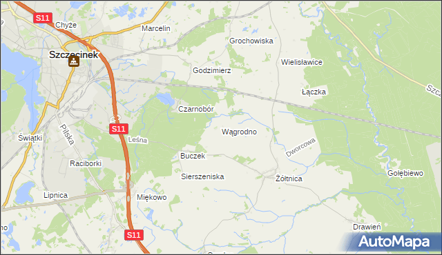 mapa Wągrodno gmina Szczecinek, Wągrodno gmina Szczecinek na mapie Targeo