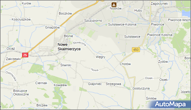 mapa Węgry gmina Nowe Skalmierzyce, Węgry gmina Nowe Skalmierzyce na mapie Targeo