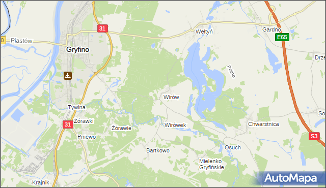 mapa Wirów gmina Gryfino, Wirów gmina Gryfino na mapie Targeo